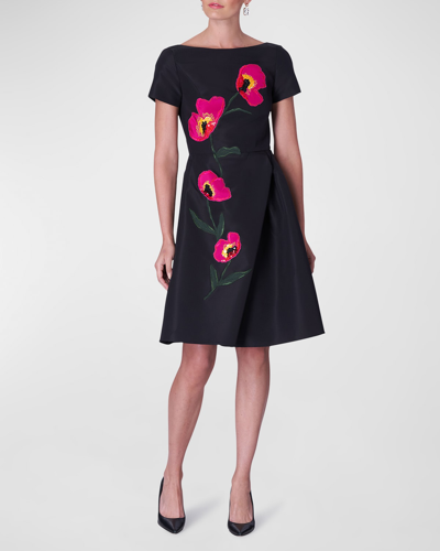 Shop Carolina Herrera Floral Embroidered A-line Dress In Black