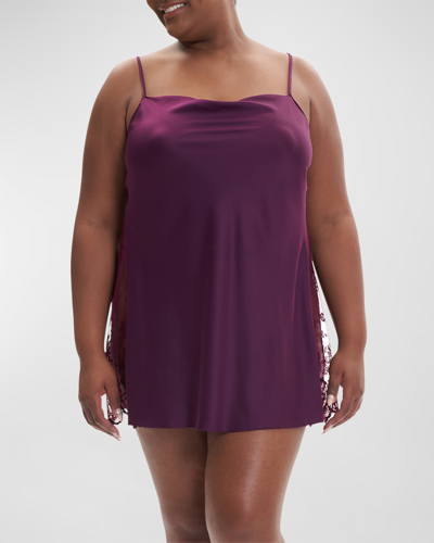 Shop Rya Collection Plus Size Darling Lace-inset Silk Chemise In Aubergine