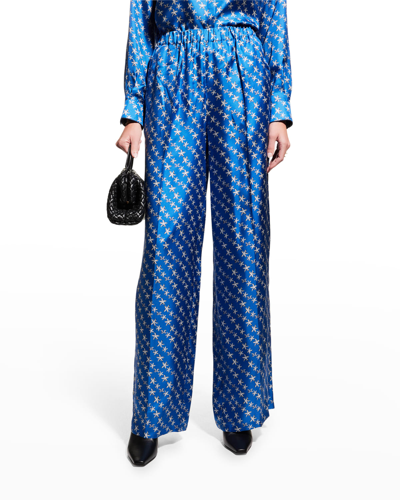 Shop Max Mara Anversa Starfish-print Wide-leg Silk Pull-on Pants In Cornflower Blue