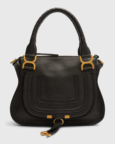 Shop Chloé Marcie Small Double Carry Satchel Bag In Grained Leather In Black