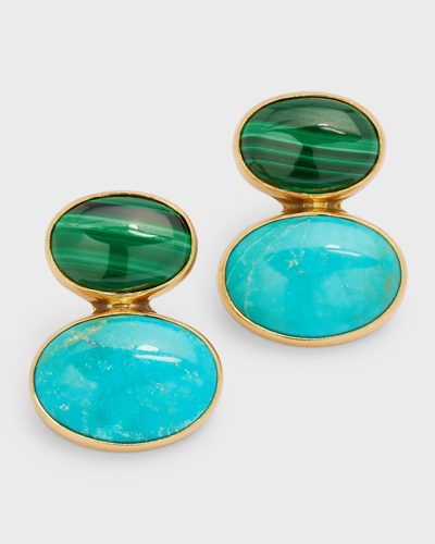 Shop Dina Mackney Malachite And Turquoise Earrings In Gold