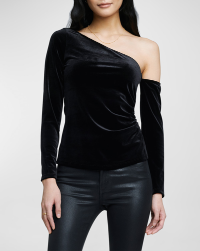 Shop L Agence Hattie Long Sleeve One-shoulder Top In Black