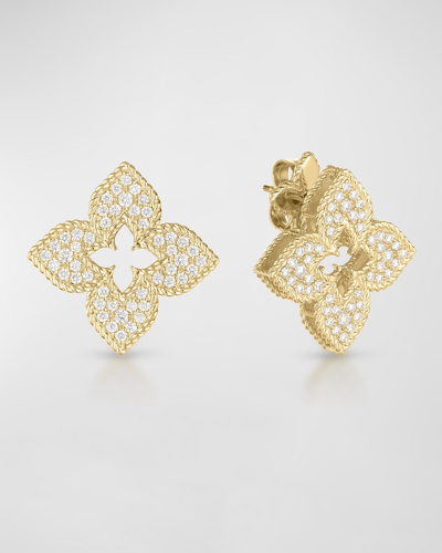 Shop Roberto Coin 18k Yellow Gold Venetian Princess Diamond Earrings, 20mm