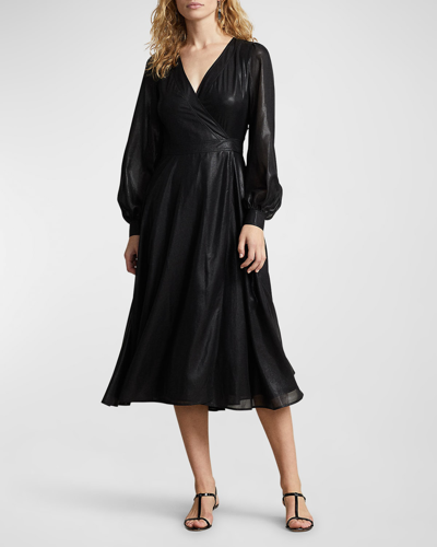 Shop Polo Ralph Lauren Lame Wrap Cocktail Midi Dress In Polo Black