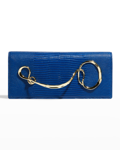 Shop Alexis Bittar Twisted Gold Side Handle Clutch Purse In Cobalt