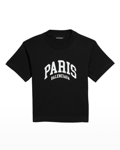 Shop Balenciaga Kid's Paris Logo-print T-shirt In Black/white