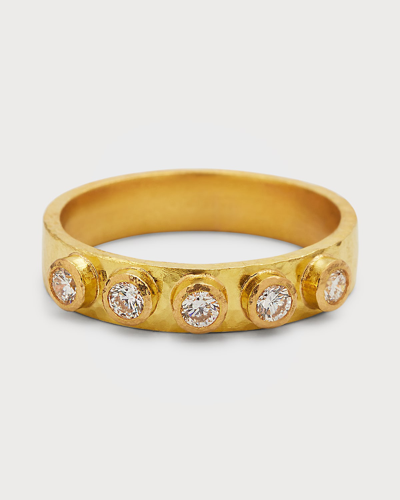 Shop Elizabeth Locke 19k Yellow Gold Diamond Flat Ribbon Stack Ring