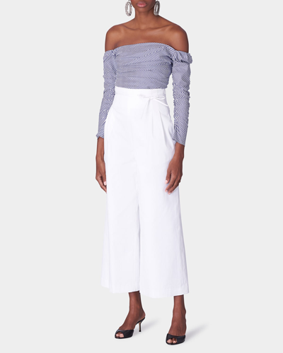 Shop Carolina Herrera High-rise Waist-tie Wide-leg Crop Pants In White