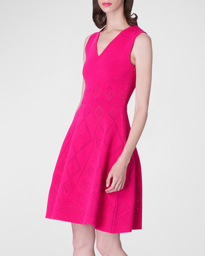 Shop Carolina Herrera Sleeveless Pointelle Jacquard Fit-&-flare Dress In Cerise Pink