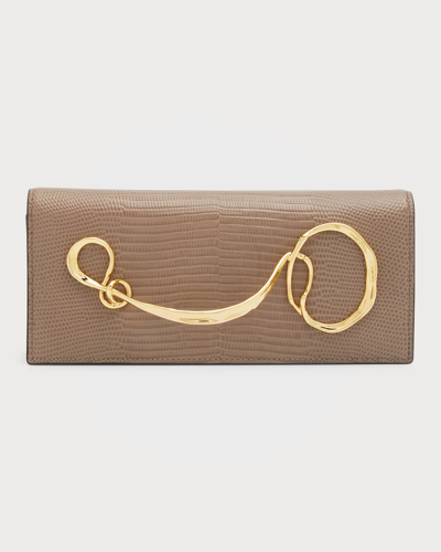 Shop Alexis Bittar Twisted Gold Side Handle Clutch Purse In Taupe