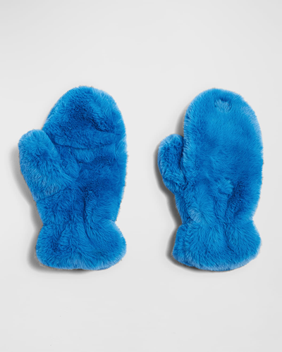Shop Apparis Coco Faux Fur Mittens In Azure Blue