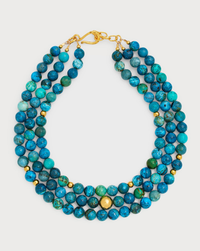 Shop Dina Mackney Chrysocolla Triple-row Necklace In Gold