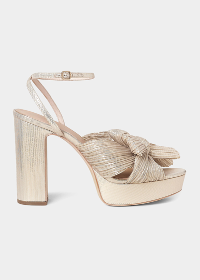 Shop Loeffler Randall Natalia Pleated Knot Platform Sandals In Platinum
