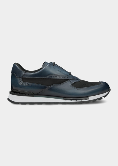 Shop Berluti Men's Fast Track Leather & Nylon Low-top Sneakers In Steel Blue