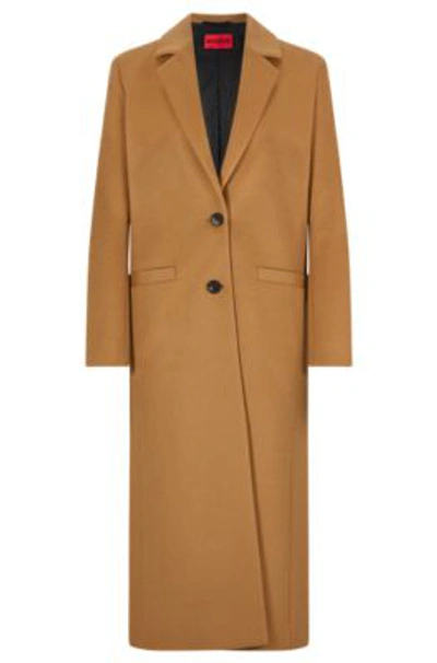 Shop Hugo Longline Relaxed-fit Coat In A Wool Blend In Light Brown