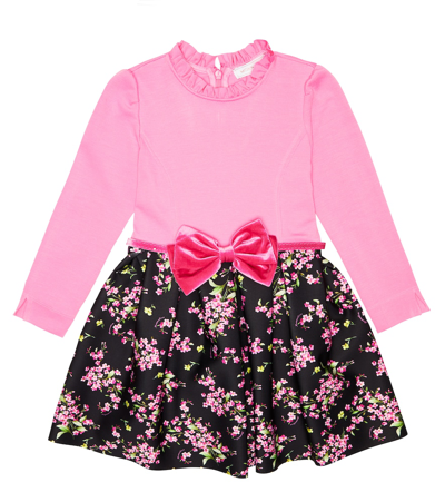 Shop Monnalisa Floral Ruffle-trimmed Dress In Rosa Black