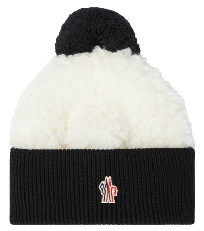 Shop Moncler Faux-shearling Beanie Hat In Cream