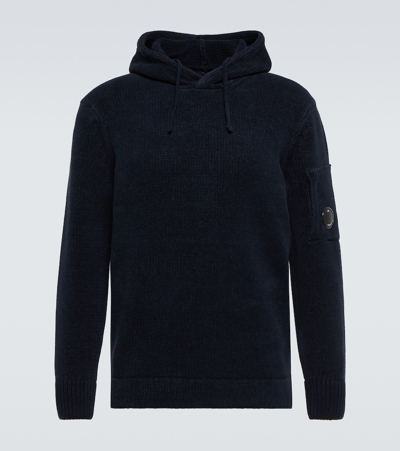 Shop C.p. Company Cotton Chenille Hoodie In Total Eclipse