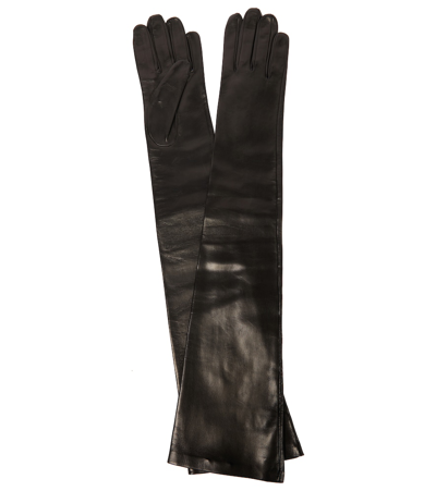 Shop Jil Sander Long Leather Gloves In Black