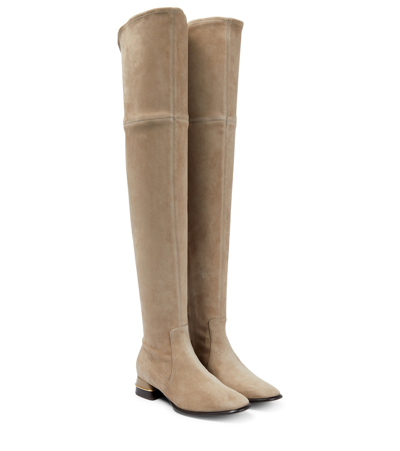 Shop Tory Burch Suede Over-the-knee Boots In Grey