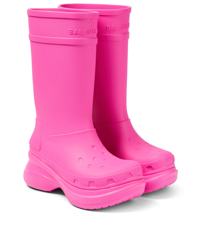 Balenciaga X Croc Rubber Rain Boots In Hot Pink | ModeSens