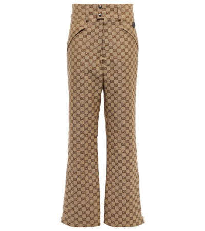 Shop Gucci Gg Cotton Canvas Flared Pants In Camel/mix