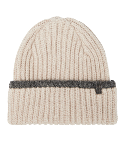 Shop Brunello Cucinelli Ribbed-knit Cashmere Beanie In Oat