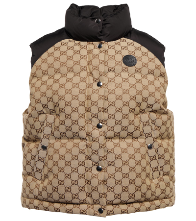 Shop Gucci Gg Cotton Canvas Down Vest In Camel/mix