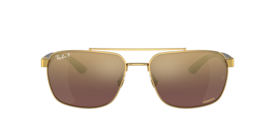 Ray Ban Rb3701 Sunglasses Matte Brown Frame Gold Lenses Polarized 59-17 In Purple,gold
