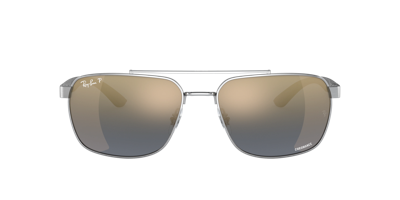 Ray Ban Sunglasses Man Rb3701 - Black Frame Blue Lenses Polarized 59-17 In Blau,gold