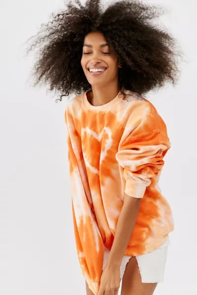 Shop Urban Renewal Remade Heart Tie Dye Crew Neck Sweatshirt In Orange, Women's At Urban Outfitters