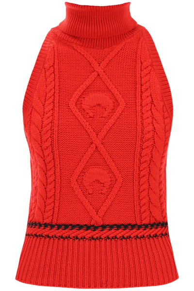 Shop Marine Serre Cable-knit Top In Red