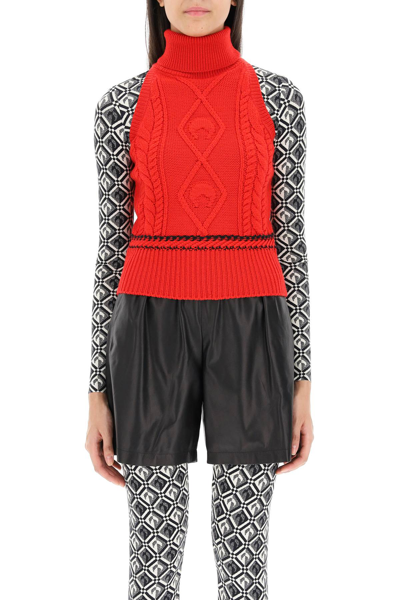 Shop Marine Serre Cable-knit Top In Red