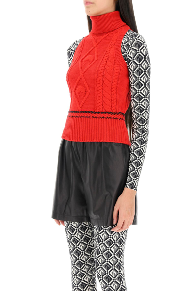 Shop Marine Serre Cable-knit Top In Red