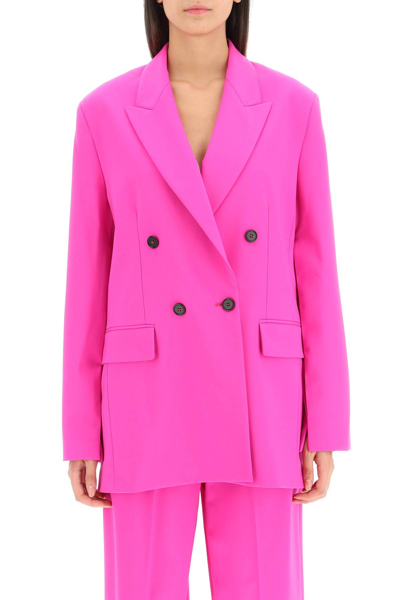 Shop Msgm Double-breasted Blazer With Open Sleeves In Fuchsia