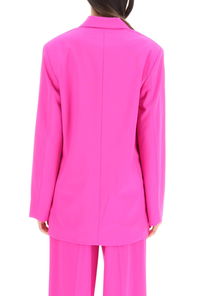 Shop Msgm Double-breasted Blazer With Open Sleeves In Fuchsia