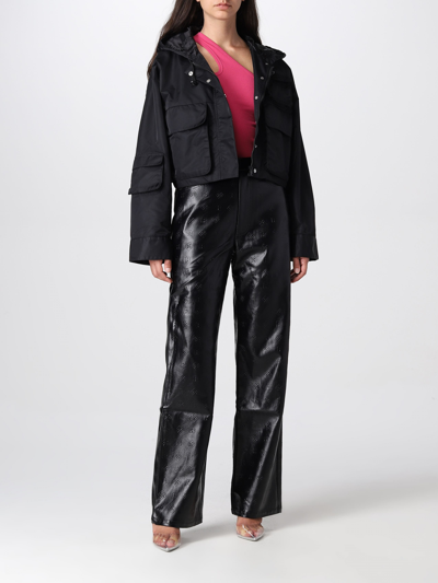 Rotate Birger Christensen Rotie Snake-effect Vegan Leather Straight-leg Pants In Nero