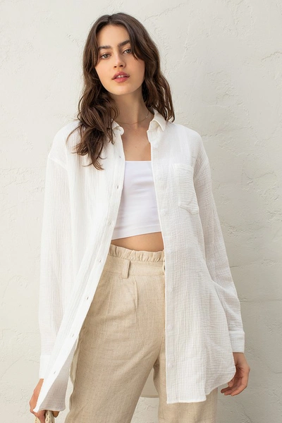 Lulus Easy To See White Oversized Button-up Top In White