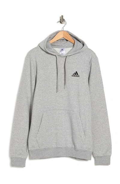 Shop Adidas Originals Feel Cozy Pullover Fleece Hoodie In Medium Grey Heather/black