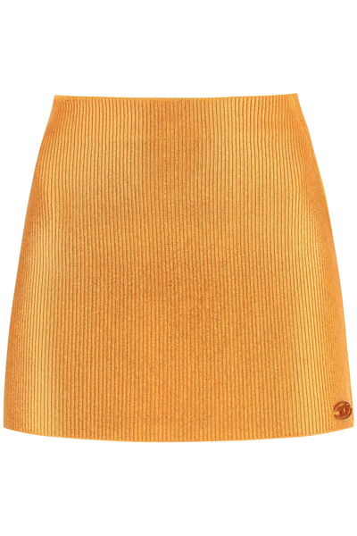 Shop Diesel 'm-argette' Mini Skirt In Metallic Knit In Multicolor