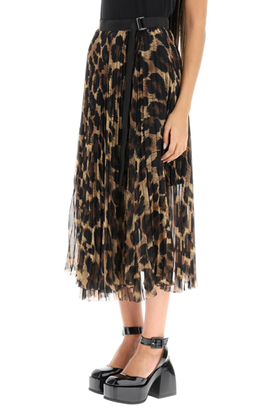 Shop Sacai Leopard Print Chiffon Midi Skirt In Multicolor