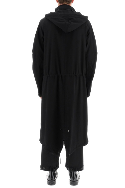 Shop Yohji Yamamoto Lightweight Wool Hooded Coat In Black
