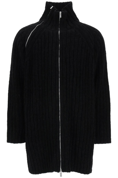 Shop Yohji Yamamoto Zip-up Coarse Wool Cardigan In Black