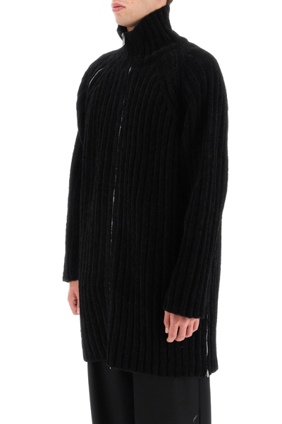 Shop Yohji Yamamoto Zip-up Coarse Wool Cardigan In Black