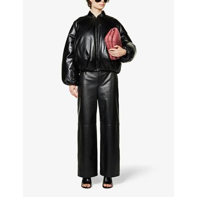 Shop Loewe Stand-collar Relaxed-fit Leather Bomber Jacket In Black