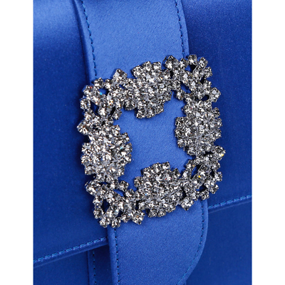 Shop Manolo Blahnik Women's Blue Capri Crystal-embellished Satin Clutch
