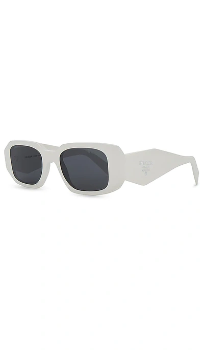 Shop Prada Scultoreo Narrow Sunglasses In White & Dark Grey
