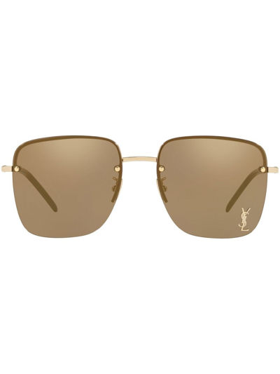 Saint Laurent Monogram Square Half-rim Sunglasses In Brown