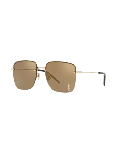 Shop Saint Laurent Monogram Square Half-rim Sunglasses In Gold