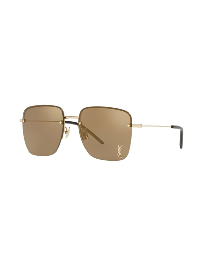 Saint Laurent Monogram Square Half-rim Sunglasses In Brown